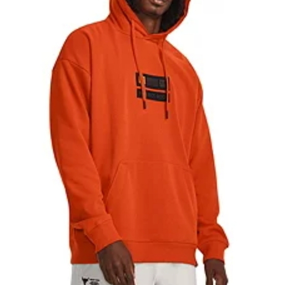 NWT UNDER ARMOUR x PROJECT ROCK VETERANS DAY HEAVYWEIGHT HOODIE ORANGE BLACK 2XL - Picture 2 of 11